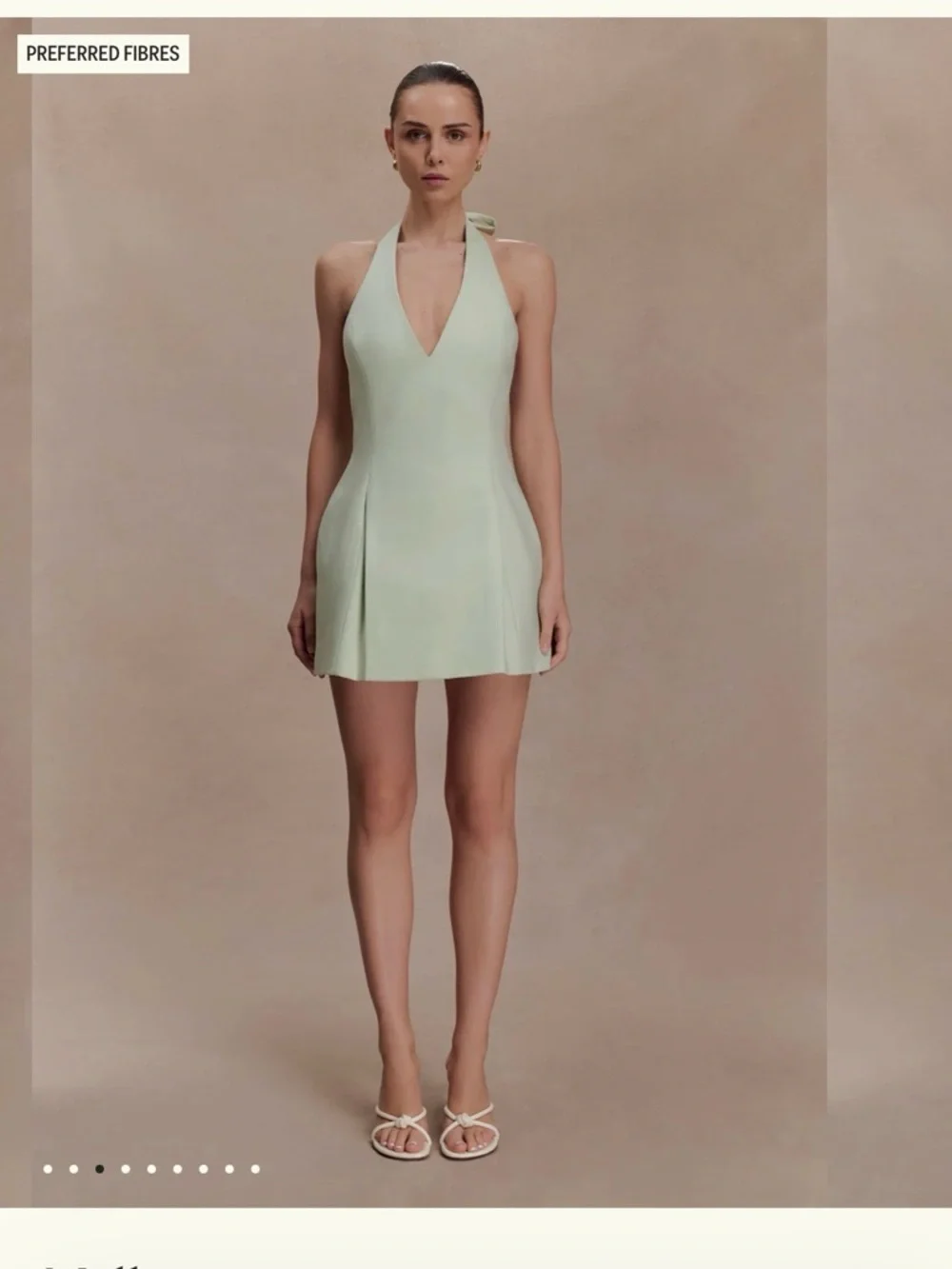 Meshki Halter V-Neck Mini Dress in pistachio green - Picture 2 of 8